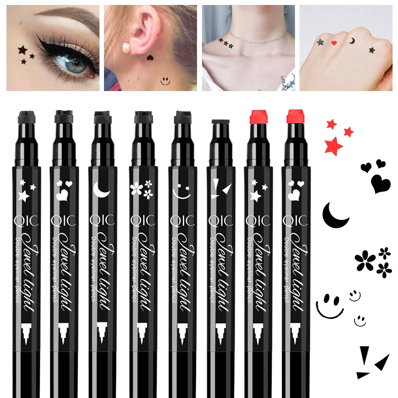 Double Head Triangle Star Heart Smile Liquid Eyeliner Pen Black Red Stamp Makeup Seal Eyeliner Pencil Waterproof Cosmetic