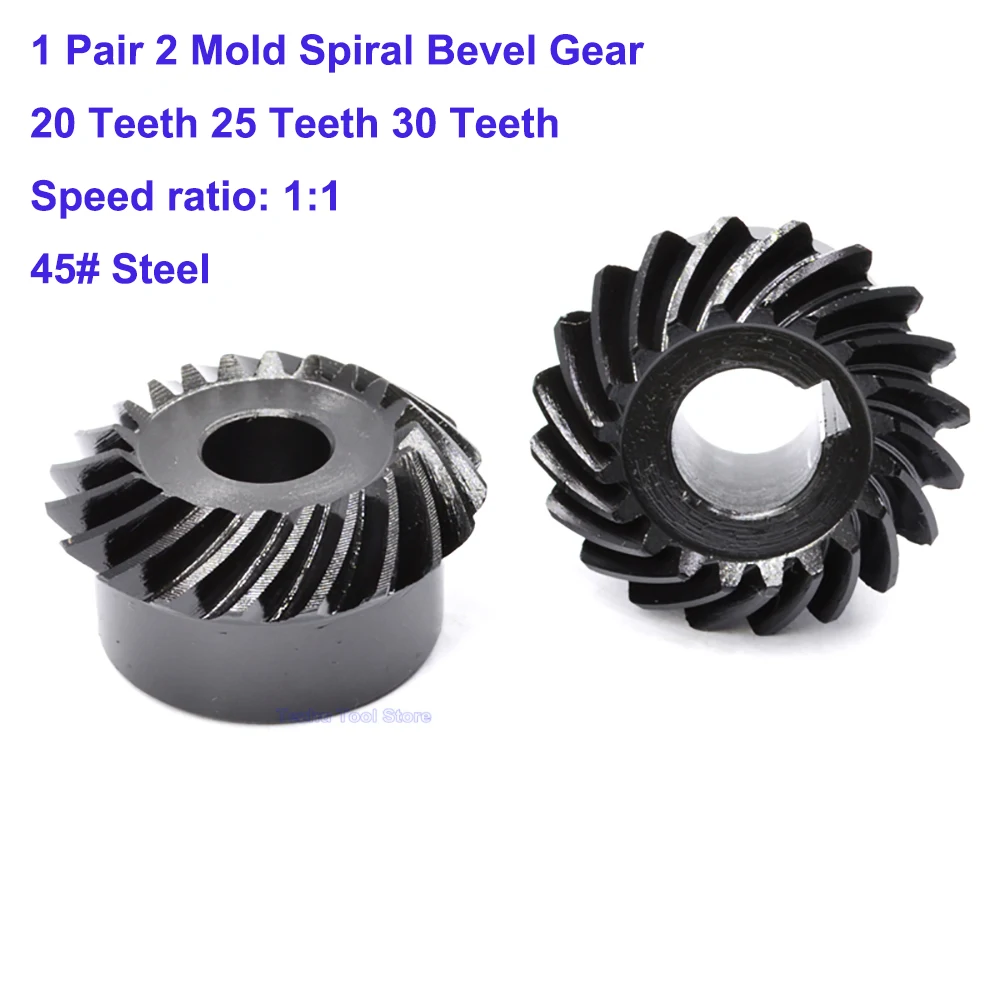 

1 Pair 45# Steel Spiral Bevel Gear 2 Mold 20 Teeth 25 Teeth 30 Teeth 1 Set Left-hand And Right-hand Bevel Gear Keyway Bore