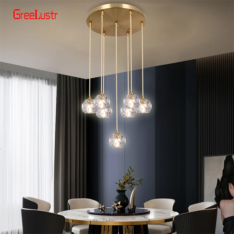 Crystal Ball  Spiral LED Chandelier Copper Led Pendant Hanging Ceiling Lamp for Stair Villa Living Room Lighting Fixture Lustres