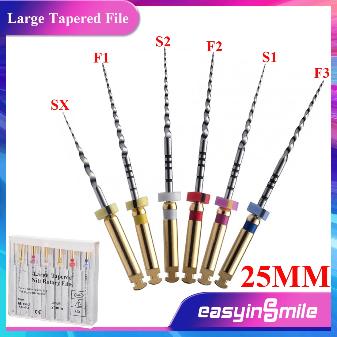 

EASYINSMILE 10Packs Dental Endo Niti Rotary Files Super Elastic X-Taper Large SX-FX Engine Tips For RooT Canal Motor 25MM