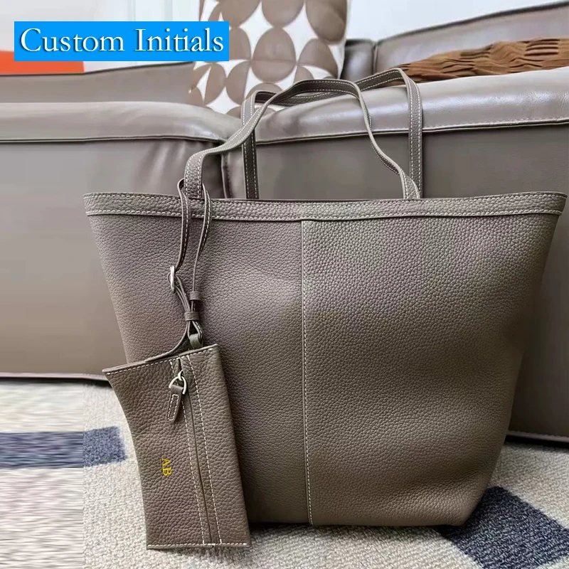 Custom Initials Cowhide Tote Bag For Women Luxury Designer Handbag Purse 2026 New In Leather With Inner Pocket Underarm Shoulder