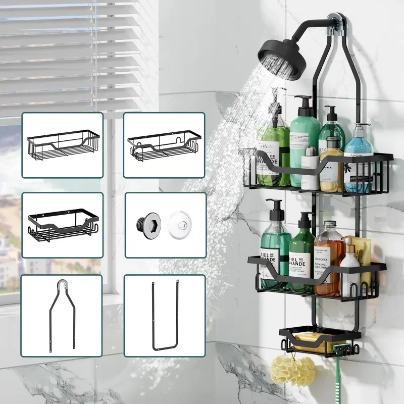 Bathroom Hanging Rack Above Shower Head Metal Wrought Iron Three-layer Shower Rack Shower Gel Shampoo Body Lotion Holder