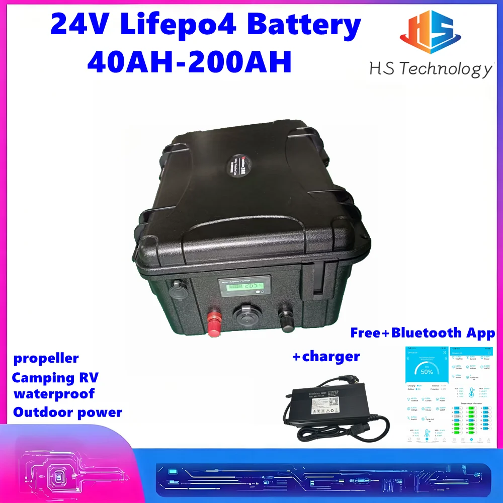Lifepo4 24V 100Ah 40Ah 50Ah 60Ah 80Ah 120Ah 150Ah 180Ah 200Ah Lithium Iron Phosphate Battery for Solar Panel Trolling Motor