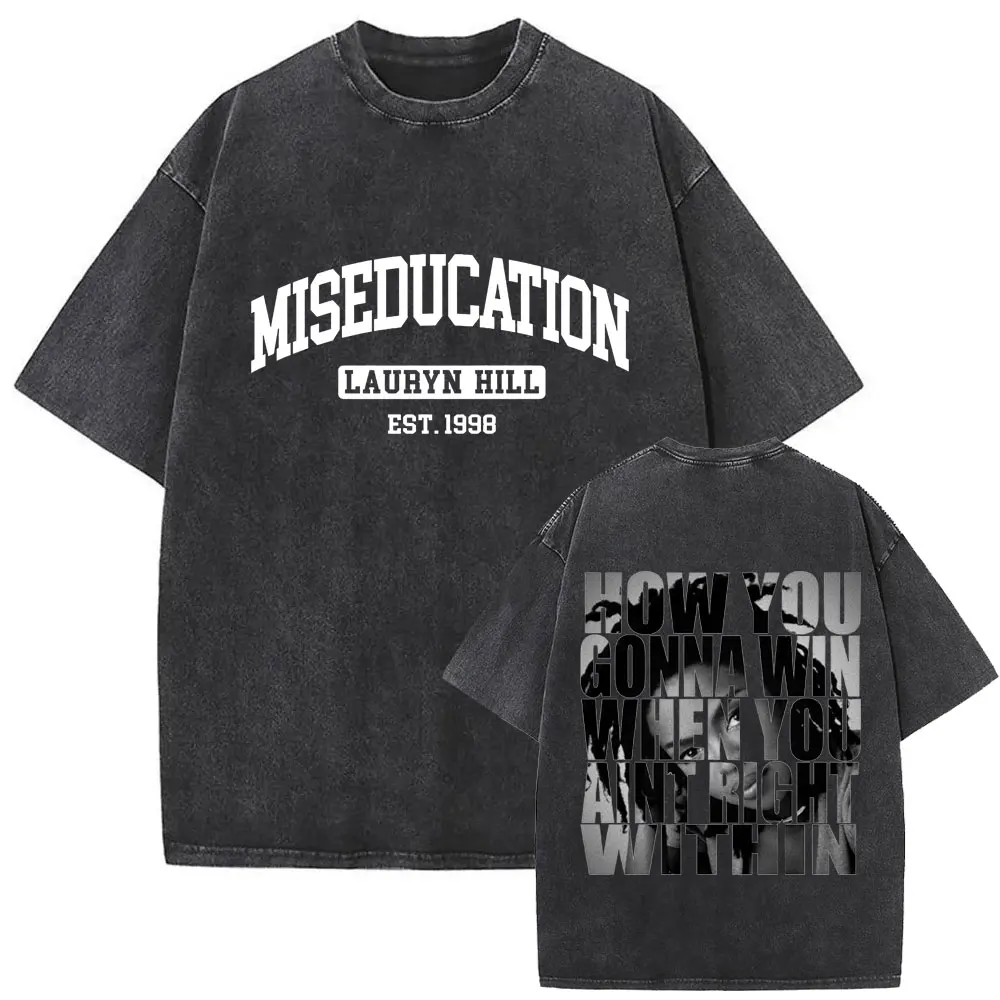 

Washed Vintage Lauryn Hill The Miseducation of Lauryn Hill Face Graphic T-shirts Men Women Hip Hop High Quality Cotton T Shirts