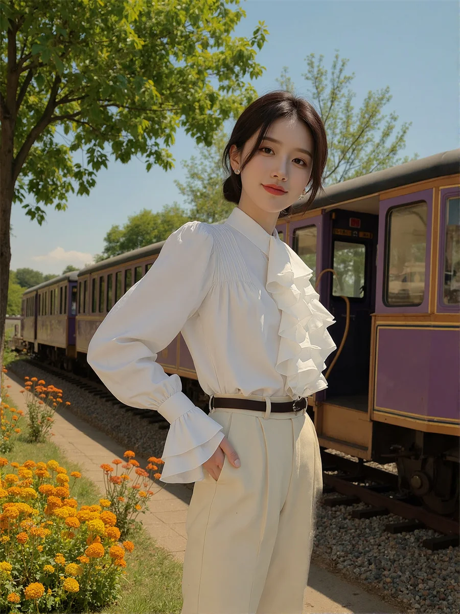 Koszule w stylu francuskim z falbankami, japońskie bluzki, damskie ubrania świąteczne, letnie bluzki w kratę, kobiece, modne wycięcia na ramionach, estetyka.