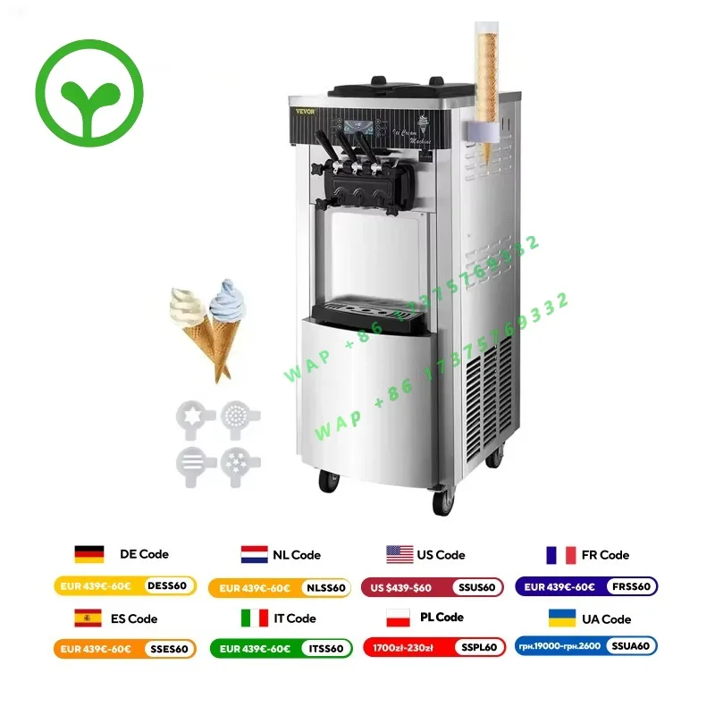 【Premium】  Commercial Soft Serve Ice Cream  hine 3 Flavors, 2200W Compressor, Dual Hoppers & Smart Panel for Cafes/Restaurants/B