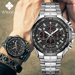 WWOOR-reloj analógico de acero inoxidable para hombre, accesorio de pulsera de cuarzo resistente al agua con cronógrafo, complemento Masculino deportivo de marca de lujo disponible en color negro, 2024