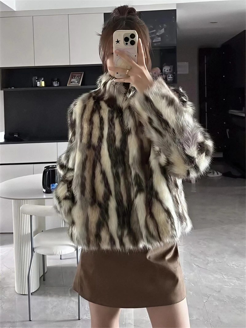 Guobioziy Women's Slim-Fit Faux Fur Coat 2026 Autumn/Winter New Arrival Casual Fashion Trendy Luxury Vintage Punk Classic Street