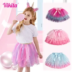 Gonne con paillettes Tutu per ragazze abiti per bambini gonne a strati con fiocco gonna a pieghe principessa gonna a rete per bambini abiti da festa per bambini