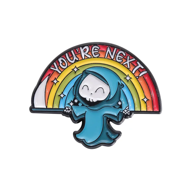 

Halloween Rainbow Brooch You're Next Grim Reaper Enamel Pins Cartoon Punk Decorative Lapel Backpack Badge Jewelry Gifts Pin