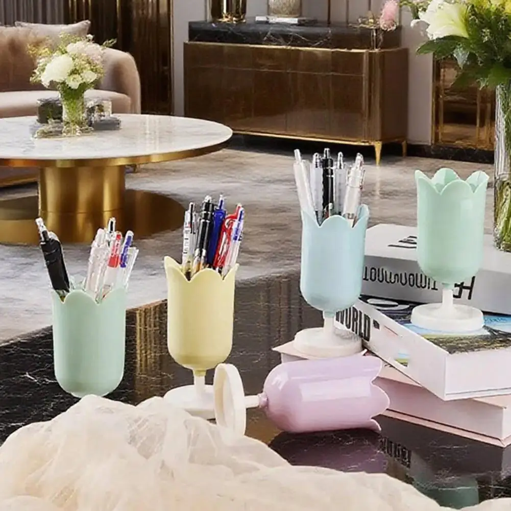 Desk Organizer Pen Holder Tulip Pen Holder Desktop Organizer for Girls Multi-function Pencil Cup Makeup Brush Storage Tank Cute