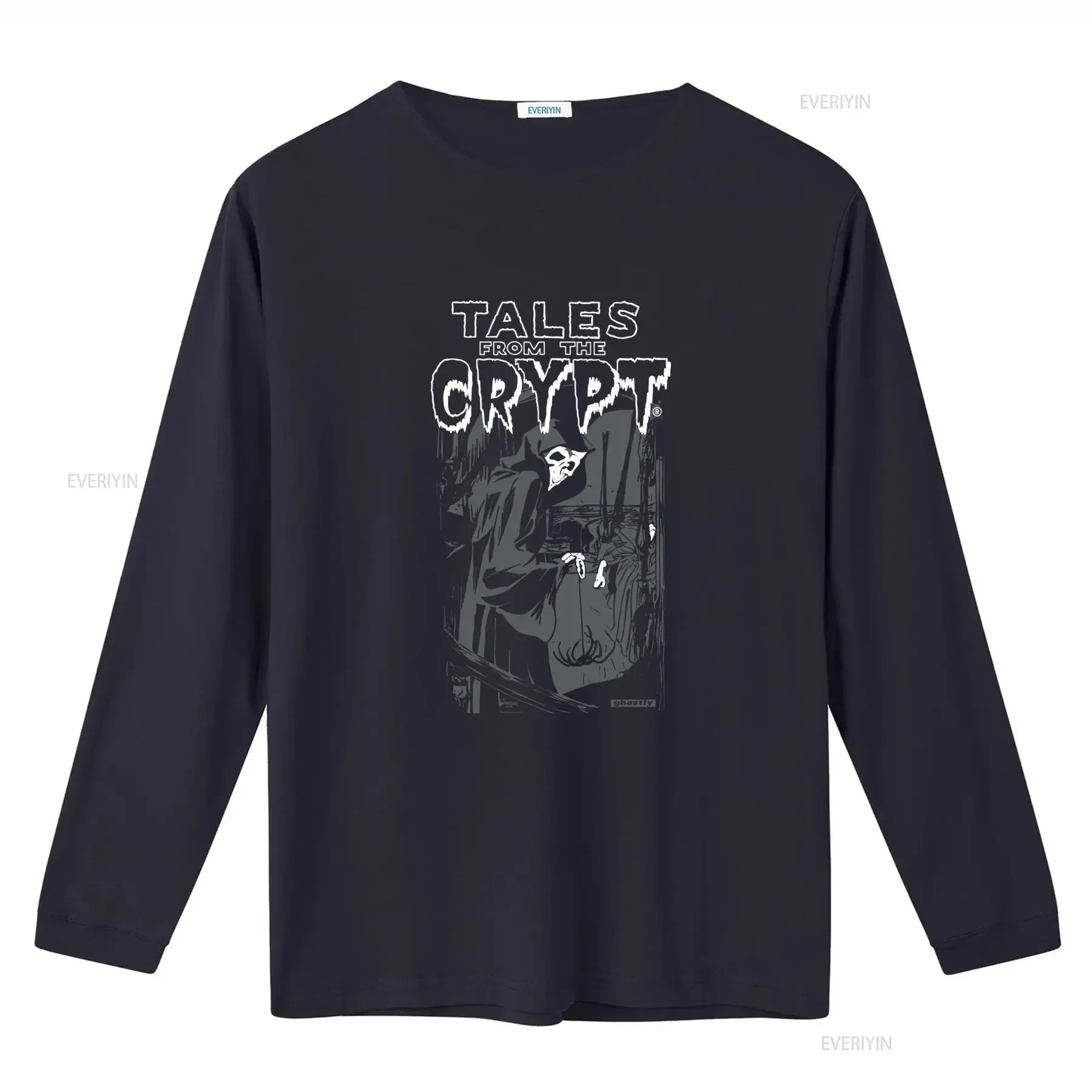 Vintage Tales from The Crypt Grim Reaper T Shirt Black for Men Retro Horror Design vintage Washed homme fashion Casual - view 4