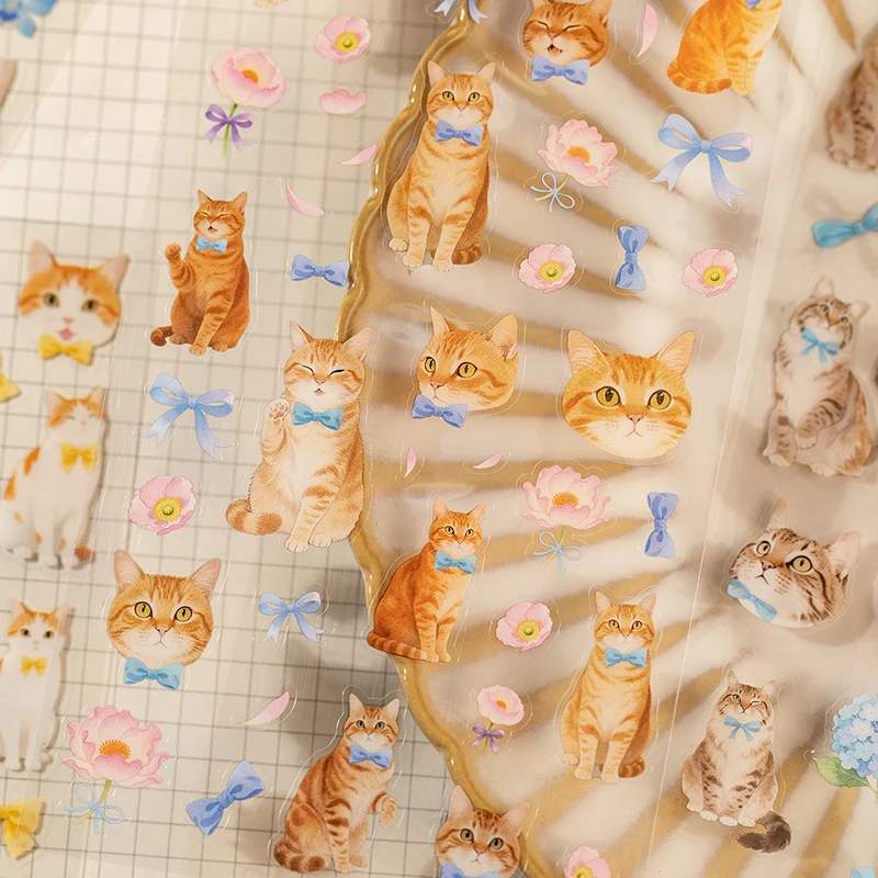 قطعتان من ملصقات سلسلة القطط اللطيفة، مادة مثالية لمستلزمات سجل القصاصات بنفسك