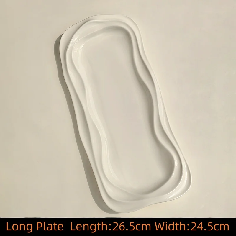 أطباق عشاء بيضاوية من السيراميك بنمط مموج على الطراز الفرنسي مقاس 8/10/12 بوصة أطباق تقديم للمطبخ المنزلي والإفطار والمعكرونة والسلطة والحساء