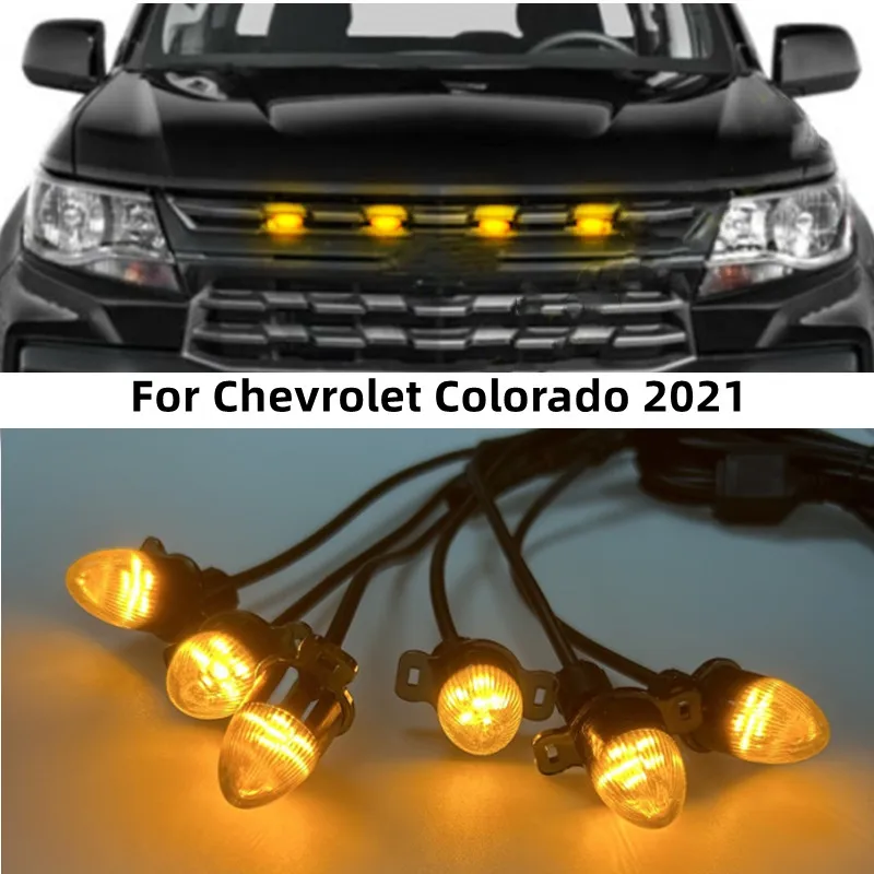 

NEW 4/6PCS yellow light For Chevrolet Colorado 2021 Front Grille LED Light Raptor Grill Trim Cover car accessories