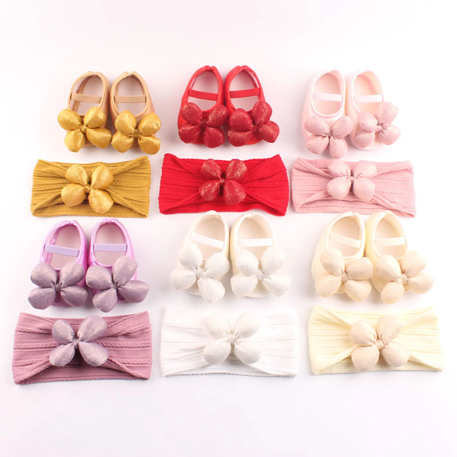

0-12months newborn baby Girl Shoes and Headband Set Mary Jane Style Cute Bow Design Soft First Walking Shoes