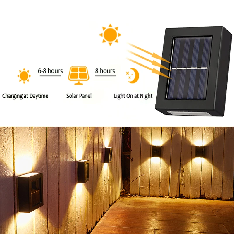 Outdoor LED Solar Lâmpadas de Parede, Cerca, Deck, Caminho, Jardim, Pátio, Caminho, Escadas Luzes