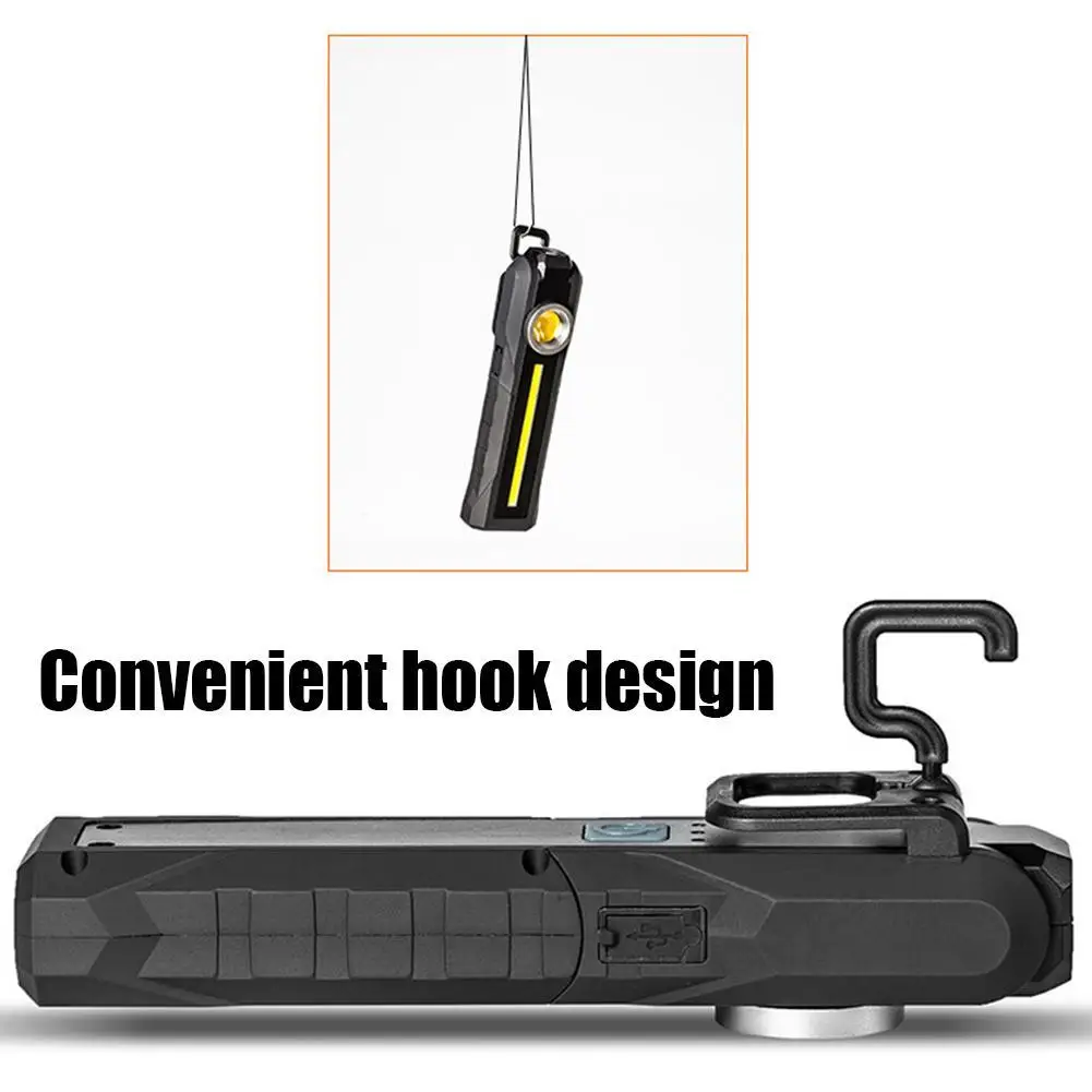 

Magnetic COB Flood Working Light Portable LED Flashlight USB Rechargeable 180° Foldable Emergency Torch Repair Lamp With Hook