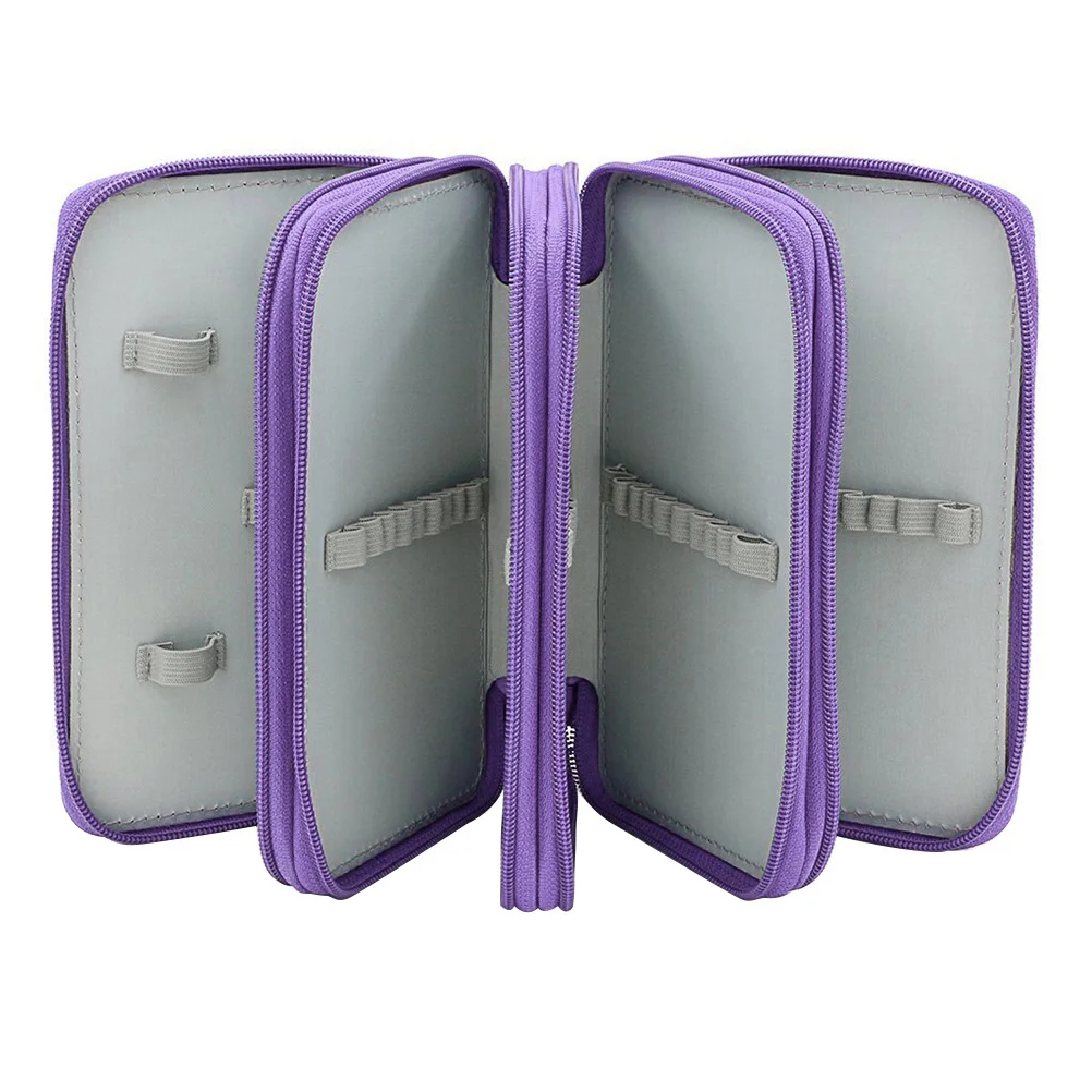 مقلمة متعددة الطبقات 72 فتحة 4 جوانب صندوق أدوات مكتب فسيح للطلاب الفنانين الكتابين مقلمة أرجوانية للسفر