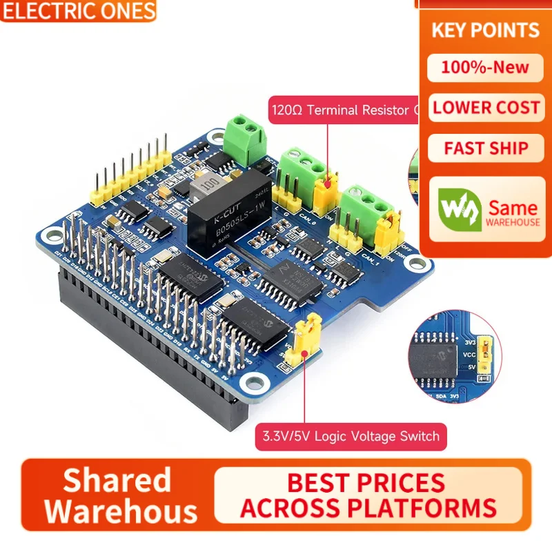 

【Waveshare genuine】Raspberry Pi 2-Channel Isolated CAN Bus Expansion HAT Dual Chips Solution Built-In Multi Protections