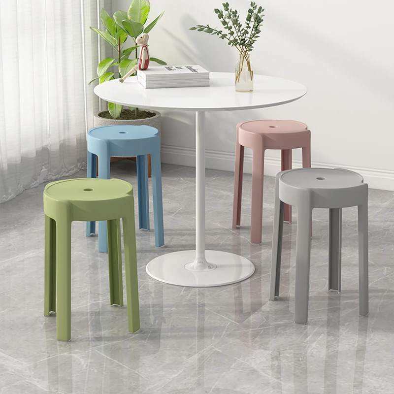 Modern Simple Creative Style Plastic Stool Comfortable Household Thickened Round Bench Living Room Dining Table High Chair