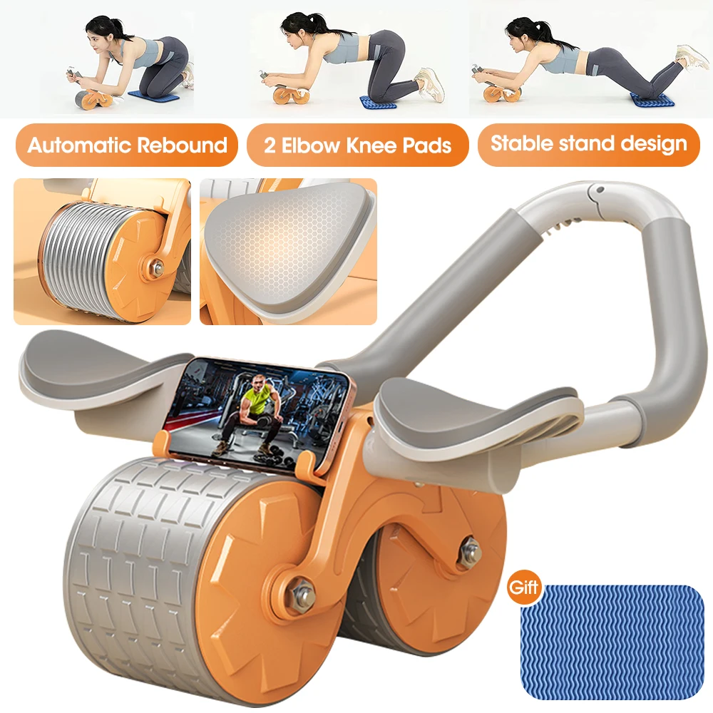 Automatic Rebound Abdominal Wheel Ab Roller Wheel with Elbow Support ABS Roller Wheel Core Exercise Automatic Gym