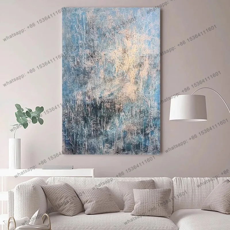 LJY light luxury cream style abstract hand-painted oil painting Klein blue living room