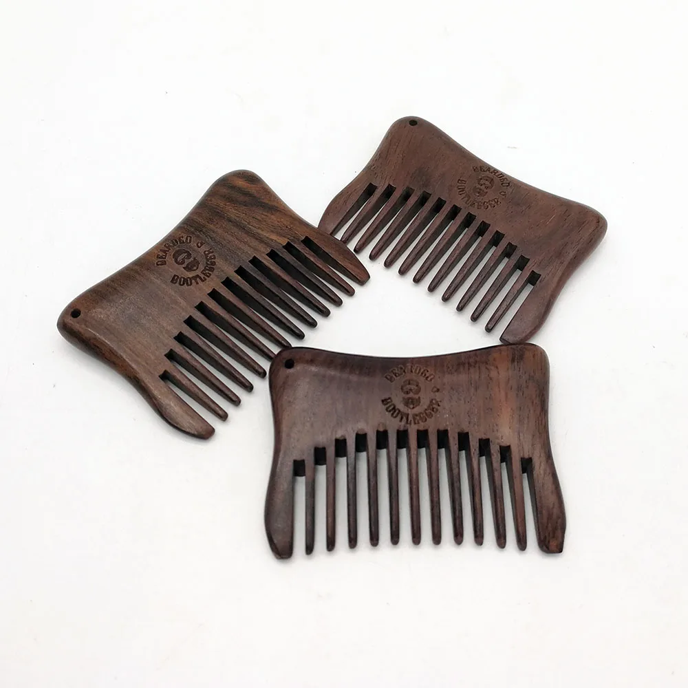 3 Pieces MIni Wood Comb Custom LOGO Beard Comb for Men -  Pocket Small SandalWood Hair Comb for Travelling