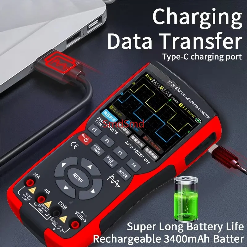 ZT-703 Handheld Digital Oscilloscope Multimeter Three-in-One Two-Channel Oscillometer Signal Generator Electrician