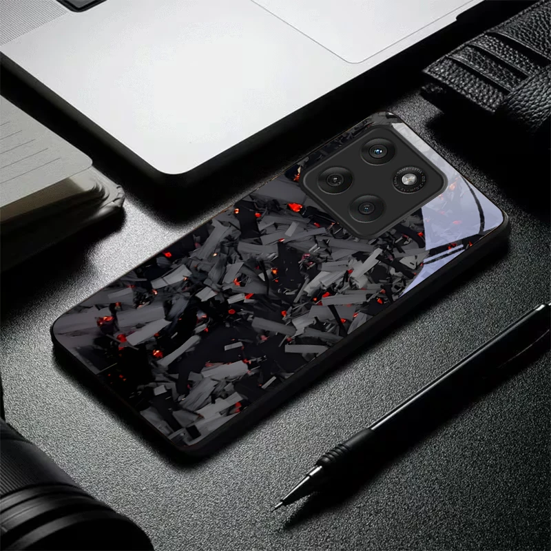 Dark Fragmented Embers Black Glass Phone Case For Motorola Moto Edge 60 70 20 Lite 30 Pro 40 50 Ultra X30 Pro G14 G75 G84 Cover view 2