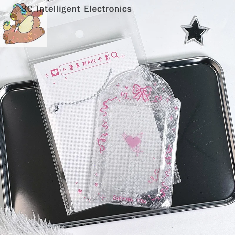 Pixel Style Kpop Photocard Holder ID Badge Holder Student Bus Card Protective Photo Sleeves Fashion Bowknot Photo Card Holder