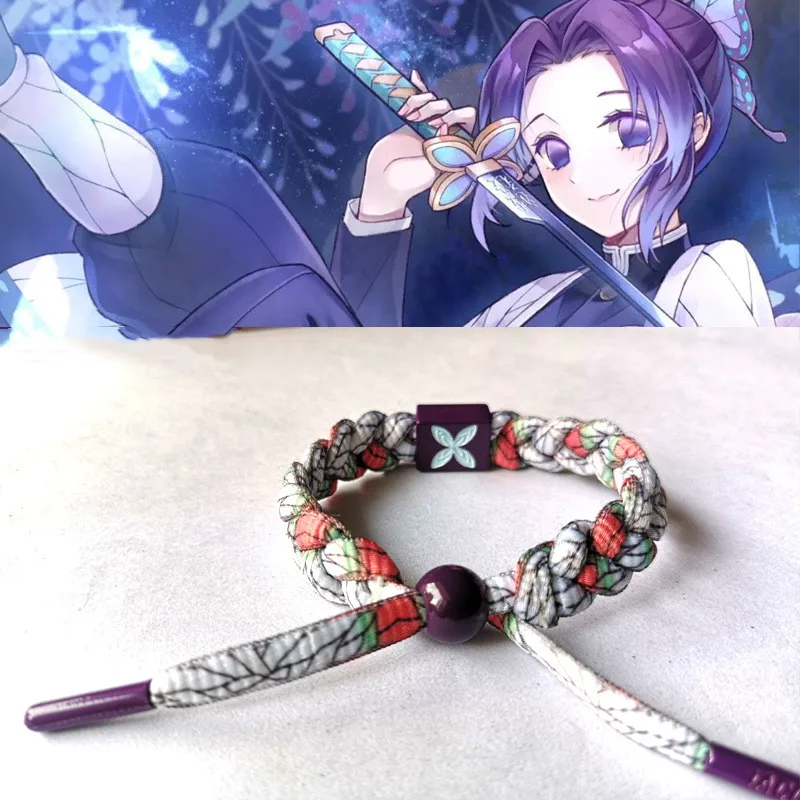 Pulseira Anime de malha à mão para casal, Kamado Tanjirou, Kamado Nezuko, Acessórios Cosplay, Presente de Natal