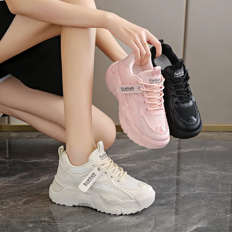 

Women's Shoes Casual Round Toe Wedge Mesh Lace Up Women Shoes Summer Fashion Increased Breathable Comfortable Female Sneakers