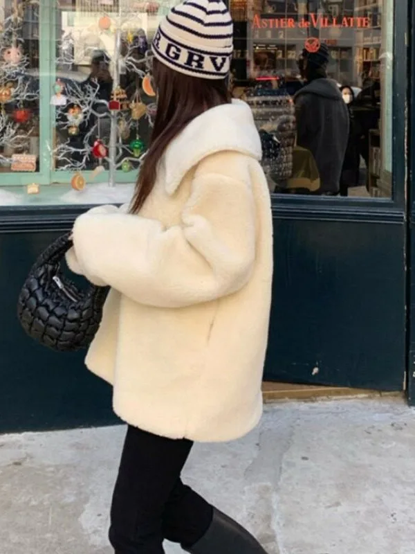 Chic Loose Long Sleeve Furry Hoodie Women's Style Korean Fashion Spring Autumn Winter Casual Wear Home Outing Date Street Style