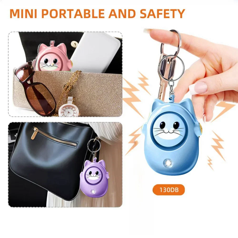 แมวน่ารักส่วนบุคคล Self Defense ALARM Light 130dB ป้องกันตัวเองไซเรนปลุกความปลอดภัยสําหรับกลางแจ้งผู้หญิงสาวส่วนบุคคลพวงกุญแจปลุก