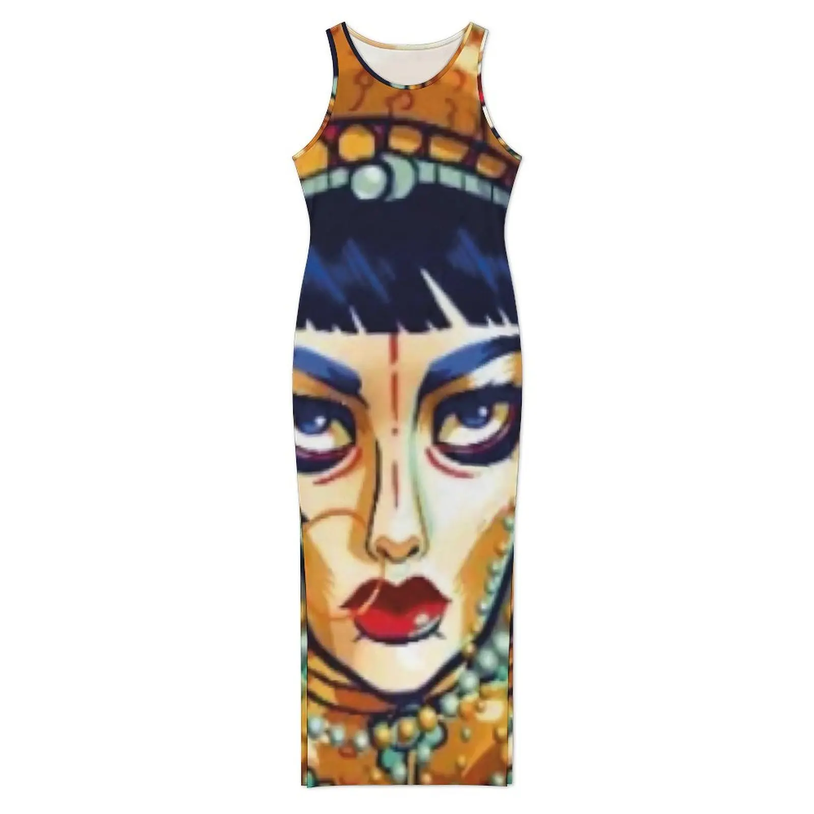 Vestido bodycon feminino na moda jibaro pintura maxi vestidos verão amor morte robôs sem mangas moda vestido gráfico tamanho grande