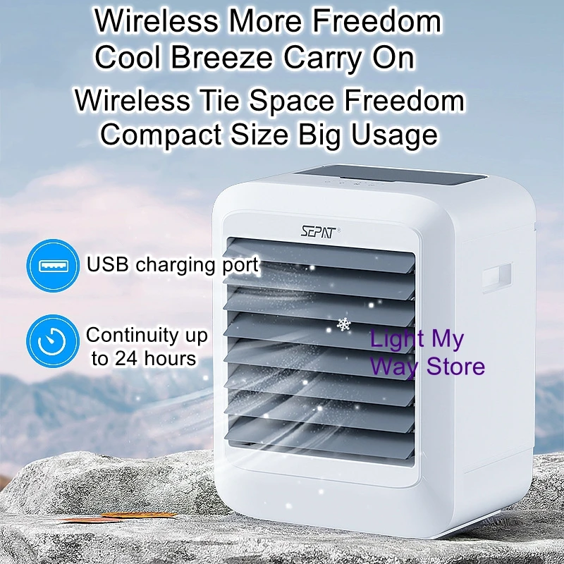 

Portable Home Air Conditioner Fan Cooler Outdoor Tent Camping DC12V 110V Solar Charging