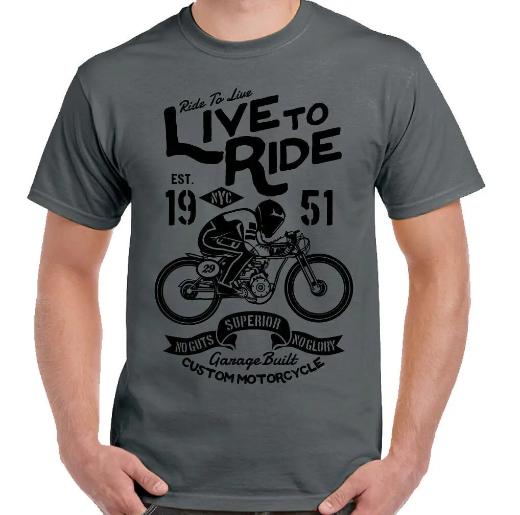 Cafe Racer T-Shirt Biker Live To Ride Mens Motorbike Motorcycle Enthusiast Bike