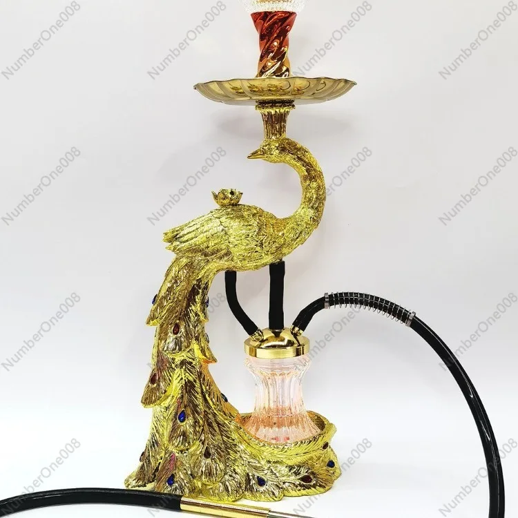 Set Hookah Arab Bentuk Merak - Kerajinan Resin, Saluran Asap Belakang, Desain Elegan untuk Dekorasi Bar Rumah