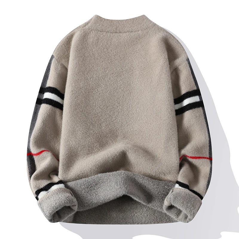 Men\'s Pure Mink Cashmere Sweater Pullover Winter Men\'s Warm and Fashionable Loose Fitting Long Sleeved Pullover Fleece Sweater