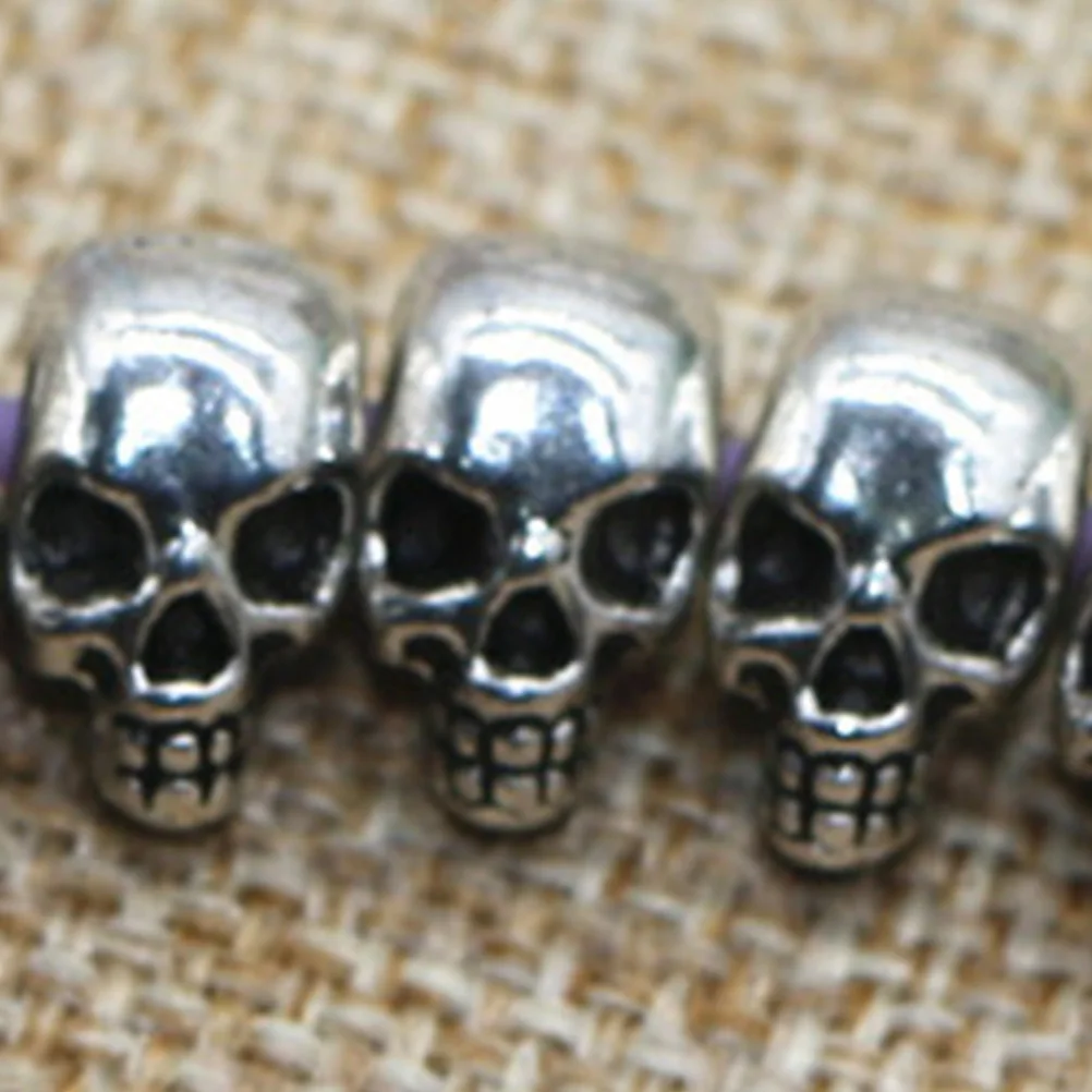 

50 Pcs Skull Beads DIY Pendant Charms Vintage Jewelry Making Pendants Alloy Silver