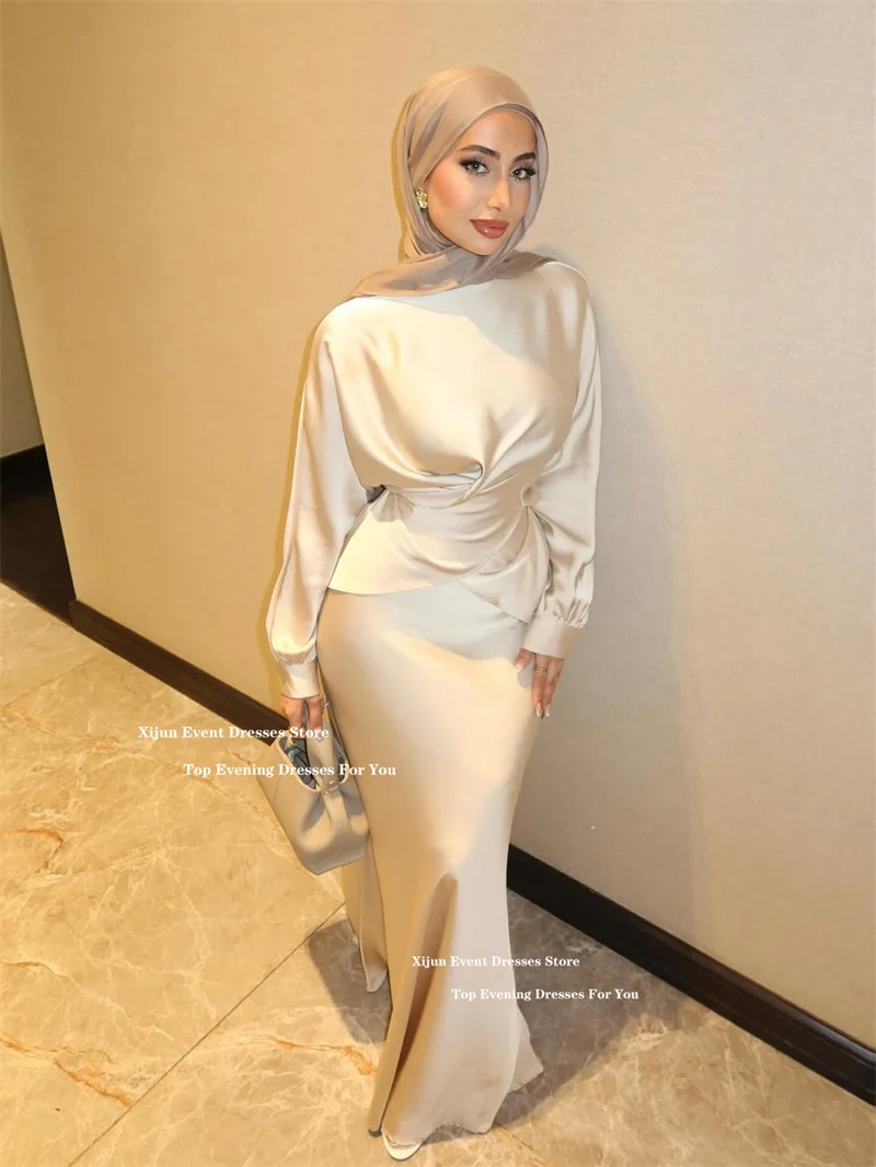 Xijun semplici abiti da sera in raso di seta maniche lunghe sirena abiti da ballo formali lunghezza pavimento abiti da ballo Dubai 2025 personalizzati