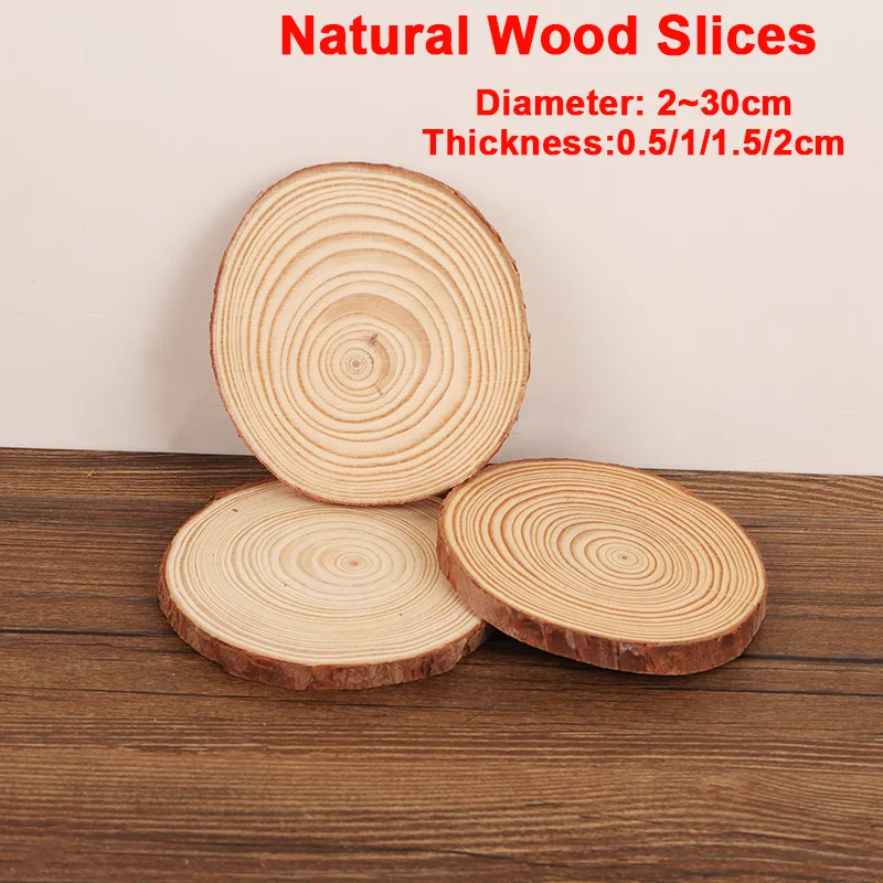 1-30 قطعة قطر 2-30 سنتيمتر سميكة 0.5-2 سنتيمتر شرائح الخشب الطبيعي DIY بها بنفسك الأطفال الحرفية المواد شجرة حلقة ديكور لخلفية عيد الميلاد