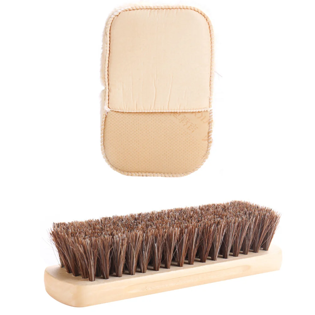 2 Pcs Care Set Sofa Maintenance Tools Shoes Kit Seat Cleaning Goods Wooden Horsehair Brush Plush Mitt Gloves