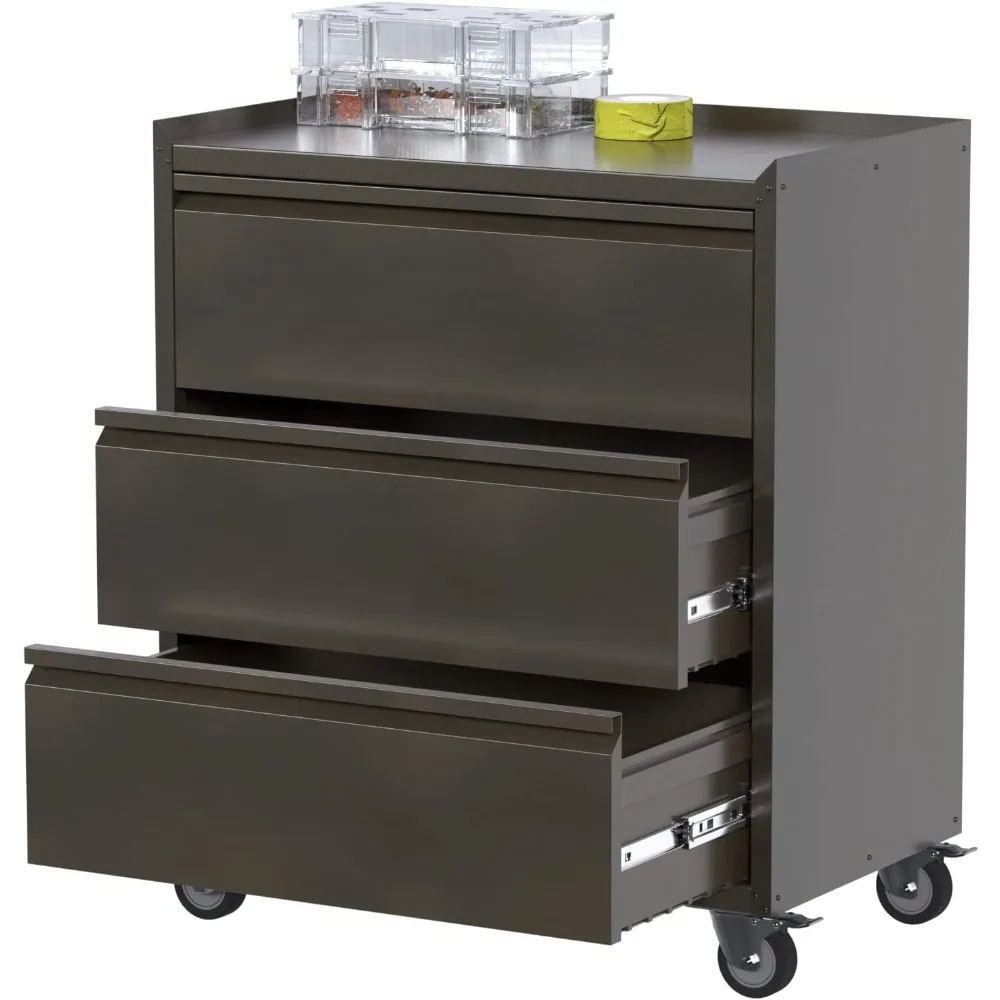 Metal Garage Storage Cabinet with Wheels, Rolling Tool Chests & Cabinets with 3 Drawers