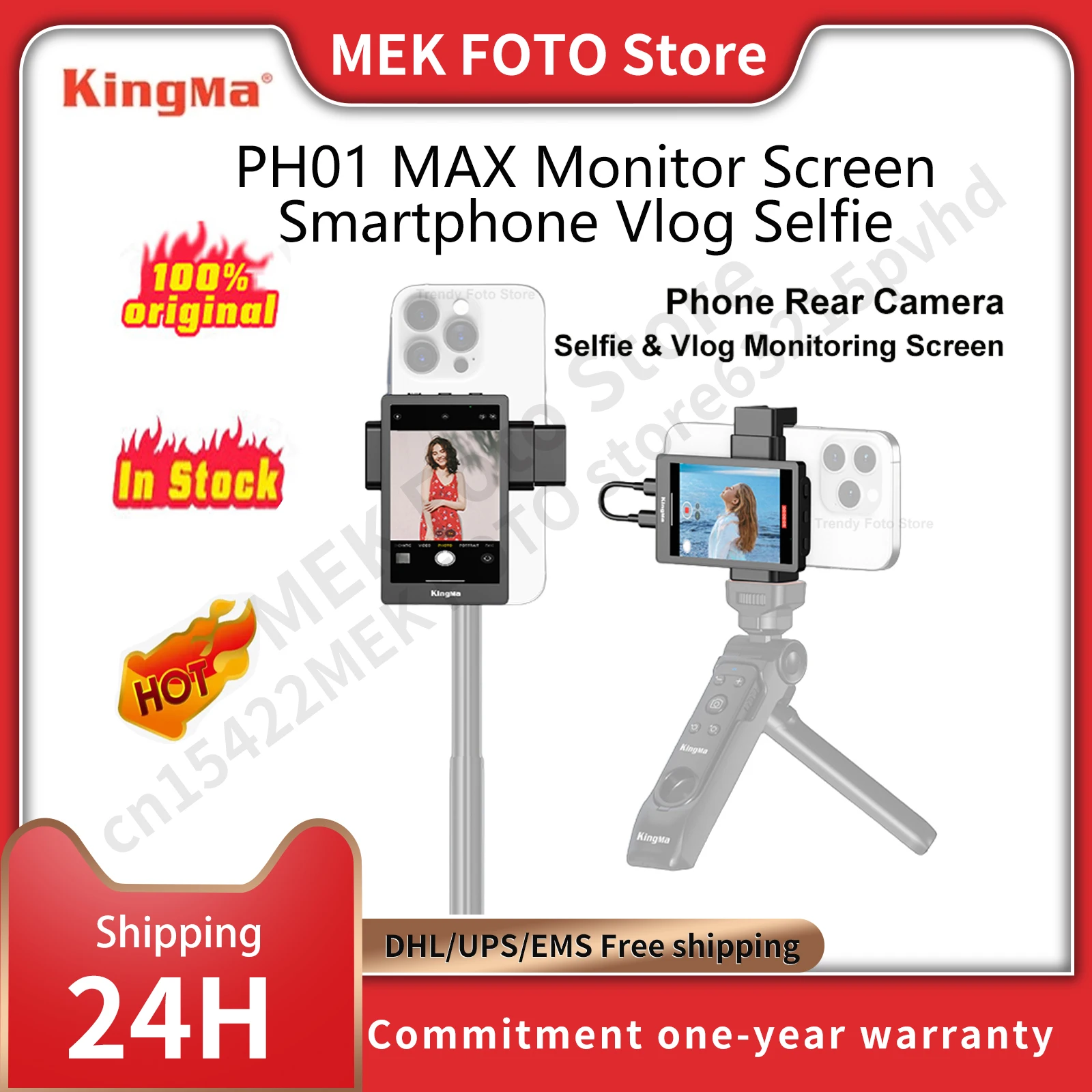 KingMa PH01 MAX Monitor Screen for using Phone Rear Camera for Smartphone Selfie Vlog Live Stream Video Recording