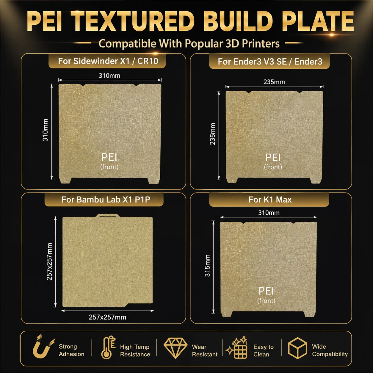 Build Plate PEI 235x235 for K1 K1C Ender3/Pro/S1/V2/V3SE Double Sided Spring Steel Sheet Textured PEI 257x257 for Lab A1 X1 P1