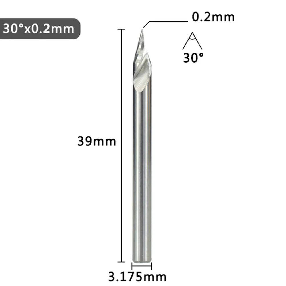 Gravurbit, 3D-Hartmetall-Schneidkanten, 0,1/0,2/0,3 mm Spitze, 1/8\\\'\\\' Schaft, 20/30/45/60 Grad, hell, gute Konsistenz