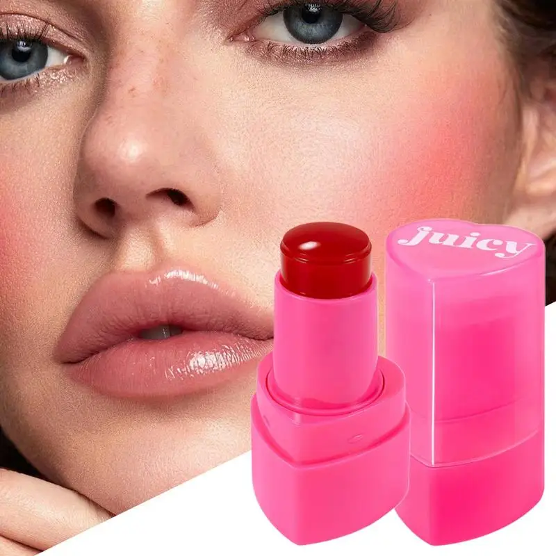 Jelly Tint Facial Blusher Wand Heart Design Moisturizing Lip Cheek Makeup Balm Double Use Vibrant Color Blush Stick For Holiday