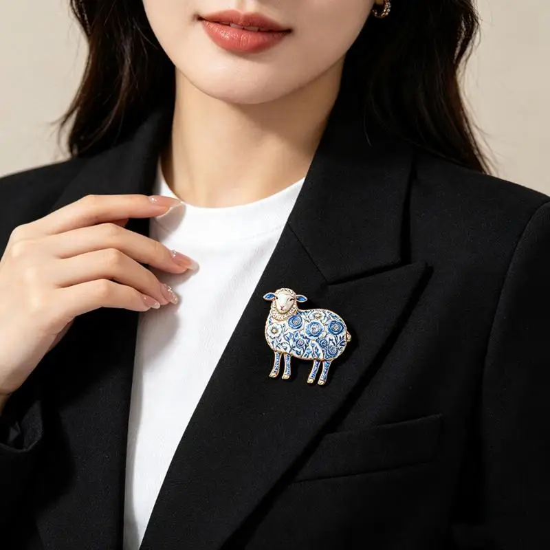Delicate Enamel Rose Goat Brooch Anti-rust Unisex Decorative Pin for Goat Year Celebration Office Party Gift